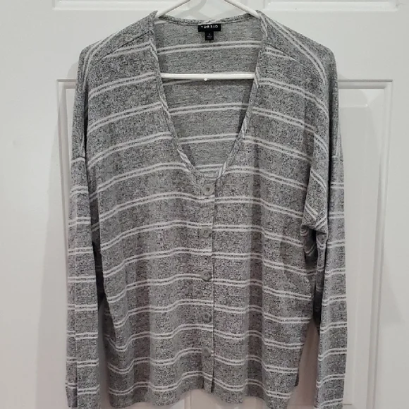 Torrid Gray Strped Crop Style Sweater - Picture 4 of 7